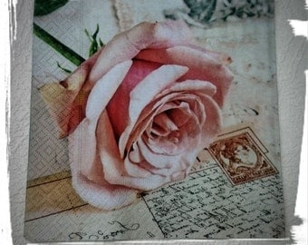 1 single Decoupage Paper Napkin,erysipelas, pink rose,stamps,Crafts, Decopatch ,Tissue napkins,Mixed Media, Serviettes