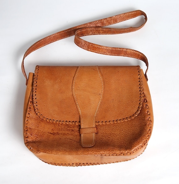 Vintage Tooled Leather Handbag 80s Leather Purse Bag Woman
