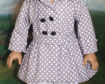American Girl Style Trench Coat in Gray Dots