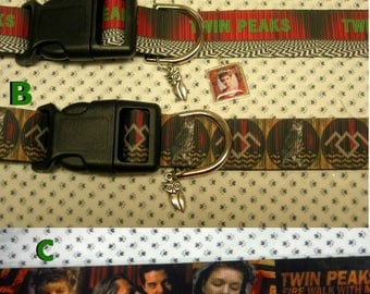 Twin Peaks *NEW** Fire Walk with Me inspired adjustable 1" wide Dog collar Owl or Limited Laura Palmer charm LEASHES & key fobs available