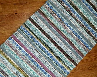 Hand woven Rag rug floor carpet from Sweden 1960s colors in different blue, grey,pink and more.