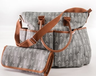Diaper Bag For Boys & Girls With Matching Baby Changing Pad By Danha –Arrow Patterns-Multiple Pockets