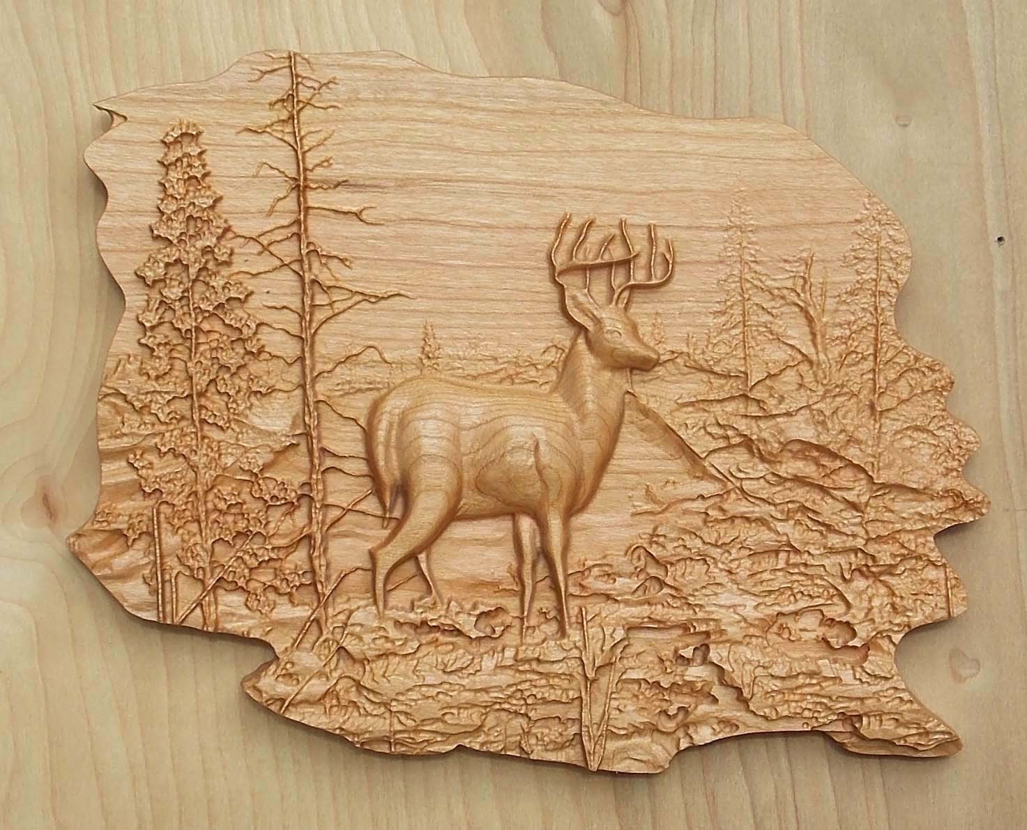 Deer Wood Carving Deer Decor Wood Wall Art Deer Antler