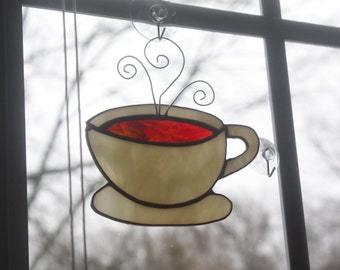 Coffee cup Stained glass suncatcher, Stained glass coffee