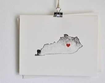 Kentucky State Notecard / Heart / Greeting Card / Rustic / Modern / Moving / Thank You / Chic / Handmade / Wedding / Set of Cards / Travel