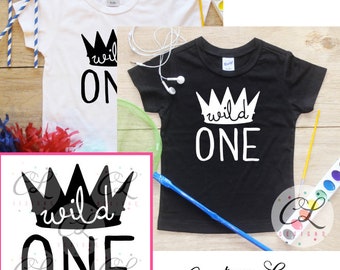 Birthday Boy Shirt or Bodysuit / Wild One Shirt Wild Thing Birthday Shirt 1 T-Shirt Cake Smash Outfit King First Baby Boy Crown Shirt 021