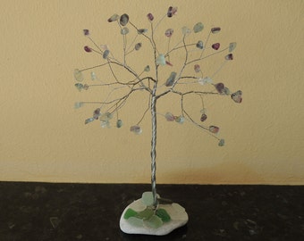 Sea glass tree, Gemstone tree, Wire tree, Wire tree Sculpture, Summer decoration, Sea glass decor, Fluorite gem tree, Protection crystals