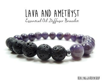 Lava and Amethyst Bracelet // Stress Relief // Negative Energy Protection // Essential Oil Diffuser // Healing Garden Shop