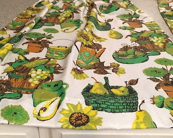 custom made pair of pinch pleat kitchen curtains green brown seventies