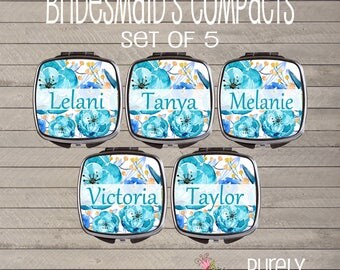 Watercolor flowers personalized Compact Mirror-Pocket Mirror - Bridesmaids Gift - Wedding Party - Teacher Gift