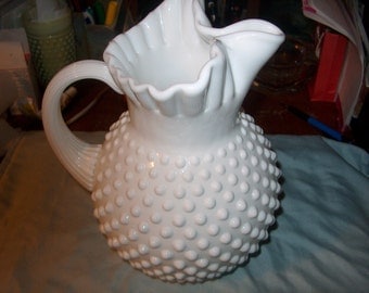 Vintage Fenton Glass Pitcher, Hobnail, Milk Glass, WAS 60.00 - 50% = 30.00