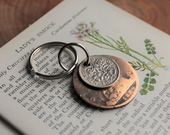 60th Birthday Gift / 60th Wedding Anniversary / 1957 Sixpence / 1957 Coin / Handmade Key Ring / Key Chain / Vintage Coin / Lucky Sixpence