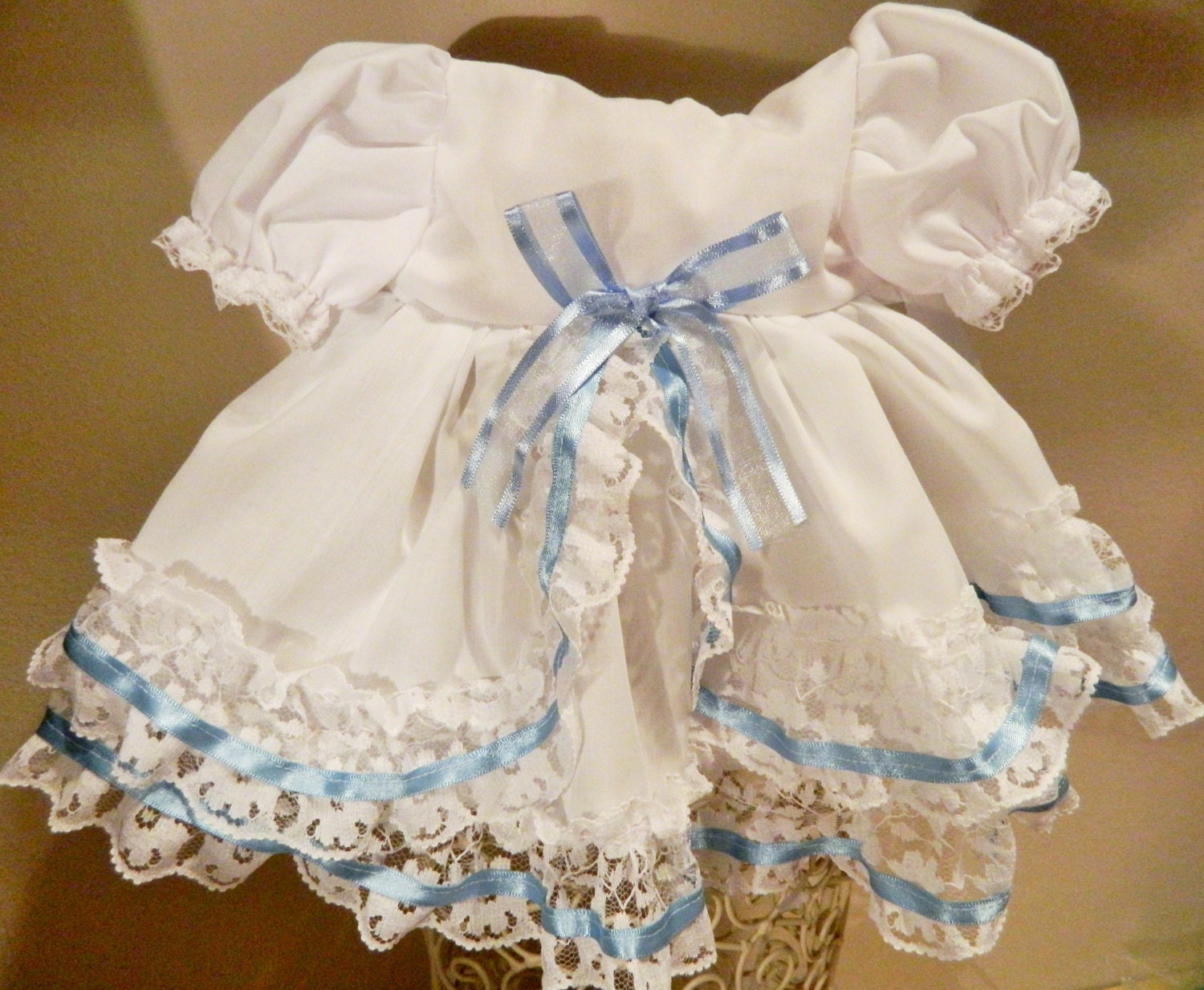 Reborn Doll Baby dress and white/blue frilly lace for