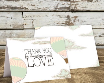 Hot Air Balloon Thank You Card, Baby Shower Thank You, Bridal Shower Thank You, Greatest Adventure Thank You Card, Vintage, Travel