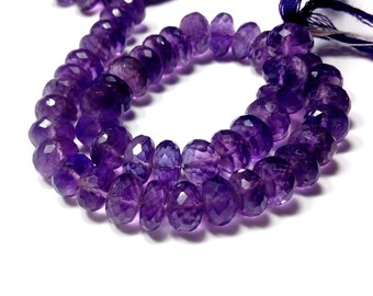 100% Natural amethyst 6-8mm faceted rondelle loose beads 9" strand