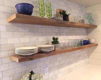RECLAIMED WOOD FLOATING Shelves + Steel Brackets Made to Order