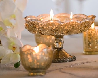 Mercury Glass Vase, Wedding Centerpiece Pedestal Vase, Silver Mercury Vase, Wedding Centrepiece, Pedestal Bowl, Distressed Candleholder