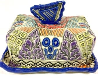Colorful and Dynamic Hand Built Ceramic Butter Dish