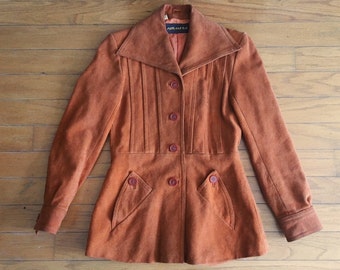 Vintage 70's burnt orange suede collar coat