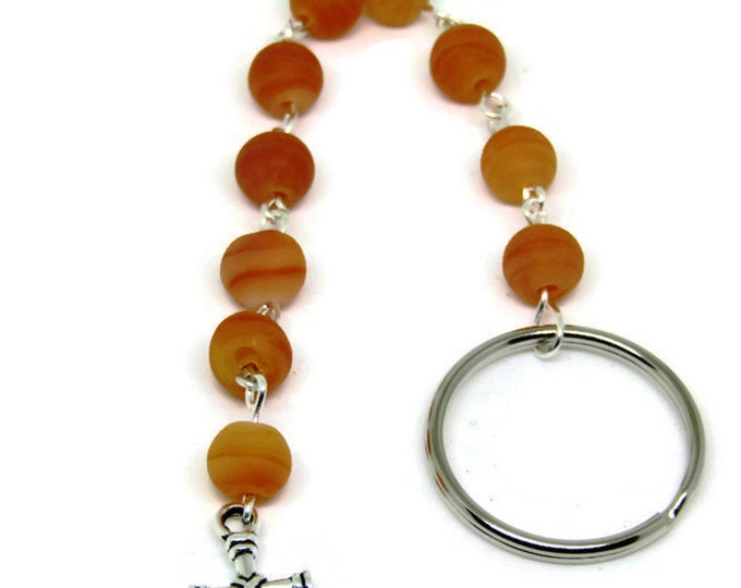 Frosted Orange One Decade Pocket Rosary, Rosary Keychain Key Chain, Unisex Pocket Rosary, Religious Gift Ideas