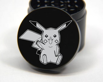 Laser Engraved Herb Grinder -Hello Pikachu Pokemon Design 4 Piece Grinder #163
