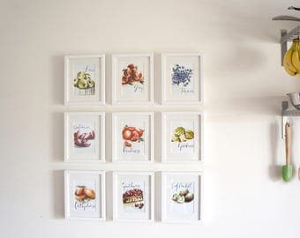ENTIRE SET | Fruit of the Spirit Series | all nine 5 x 7 watercolour prints | kitchen art, illustration art, art under 50