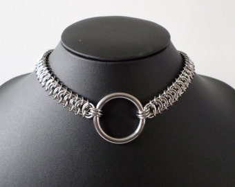 Stainless Steel Chainmail O-Ring Choker - Kings Scale Chainmaille O Ring Bondage / BDSM Collar