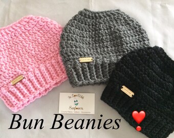 Messy Bun Beanie - Messy Bun Hat - Ponytail Hat - Bun Beanie - Crochet Beanie - Bun Hat Beanie - Crochet Hat - Crochet Bun Beanie - Running