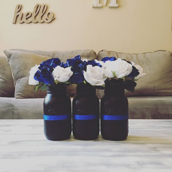 Thin Blue Line Mason Jar Set Back The Blue Home Decor Blue