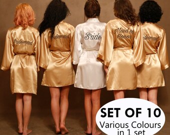 Custom Set of 10 kimono robe. Personalized Bridesmaid robes.Embroidered Satin Bridesmaid robe set. Kid and plus sizes avaliable.may include