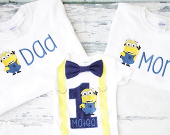 Boy Birthday Minion Themed Cake Smash Outfit, Jerry The Minion bow tie suspender set cake smash outfit, Boy first birthday, Boy number 1