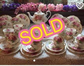 SOLD! Royal Albert American Beauty tea set for eight. 29 pieces.
