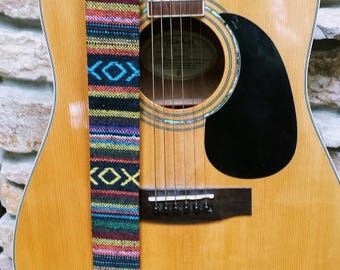 World Traveler Threaded Guitar Strap; Statement Guitar Strap; Unique Custom Guitar Straps; Handmade Straps; Gift for Her; Guitar Straps