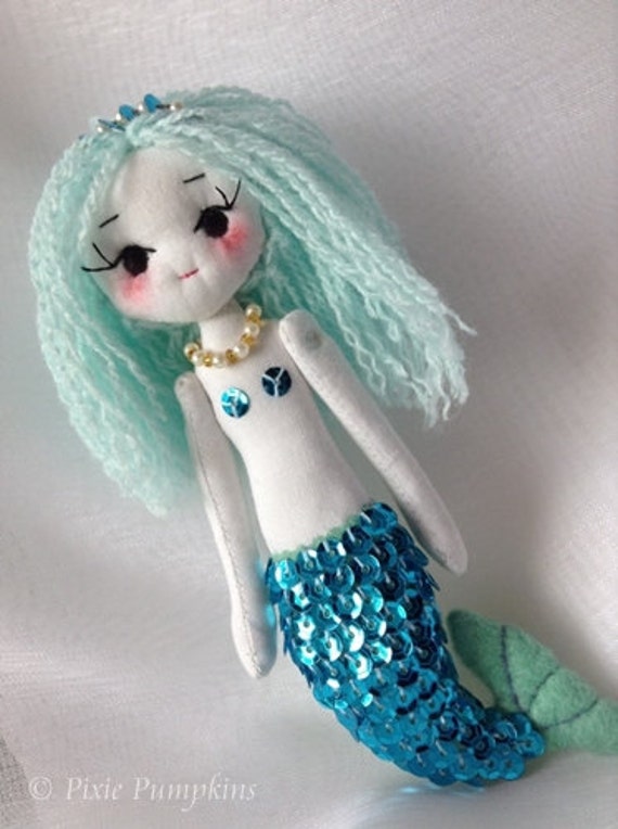 Handmade Mermaid Cloth Doll Mermaid Artdoll Light Blue