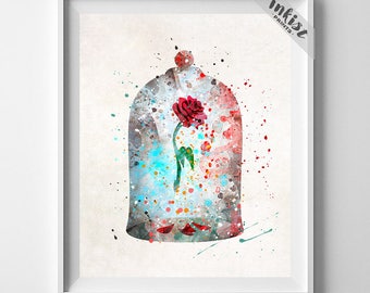 Cursed Rose Print, Beauty And The Beast, Enchanted Rose, Watercolor Art, Disney Poster, Baby Wall Decor, The Enchanted Rose, Dorm Art