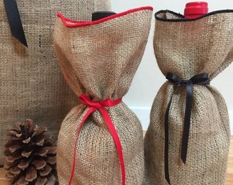 Burlap Wine Bags - SELECT A COLOR for Ribon/Tie and Finish - Custom Orders Are Welcome