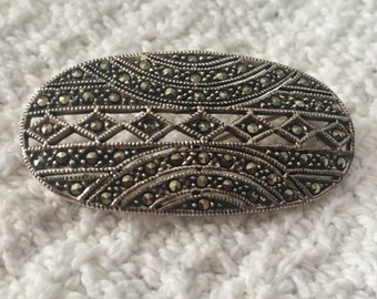 Marcasite Sterling Silver Oval Brooch, Marcasite Oval Pin, Marcasite Jewelry, Vintage Marcasite, Sterling Silver Brooch, Silver Oval Pin