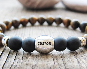 Mens Personalized Bracelet men's Tiger eye bracelet Custom Bracelet Mens gift Boyfriend Gift for men Gift for husband best gift for brother