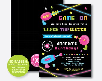 Instand Download, Editable Laser Tag Birthday Invitation, Laser Tag Invitation, Laser Tag Party Invitation, Girl Laser Tag Party (SKB.41)