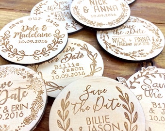 Save the date magnets. 10 pieces. Wooden magnets. Rustic. Wood etched - Vines Designs