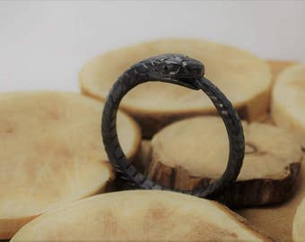 Dark Ouroboros sterling silver ring snake ring wedding ring