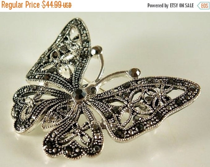 Storewide 25% Off SALE Delicately Enchanting Vintage Silvertone & Marcasite Butterfly Brooch with Fantastic Detail Work Sure to Impress