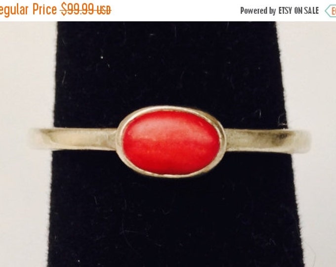 Storewide 25% Off SALE Beautiful Vintage Sterling Silver Solitare Maroon Cabochon Designer Cocktail Ring Featuring Modernistic Design