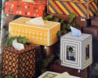 Needlepoint "Tissue Box Covers for Plastic Canvas" Leisure Arts Leaflet 199 Needlepoint Pattern Fiber Art