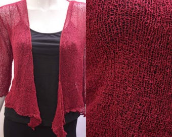 Boho chic crochet style knit shrug cardigan Burgundy onesize 10 12 14 16 18 20