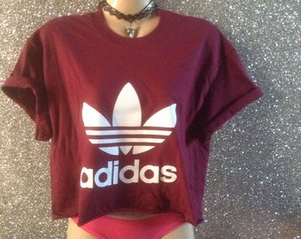 Sassy maroon burgandy adidas crop top urban swag dope festival style