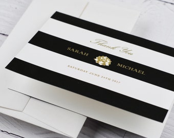 Wedding Thank You Card, Elegant, Classic, Black and White Stripe, Tent fold - SAMPLE