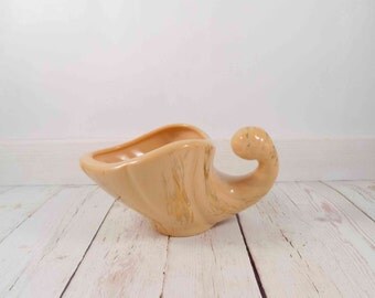 Ceramic Cornucopia, Hager, gold and tan,ceramic planter, ceramics and pottery,shawnee pottery,vintage