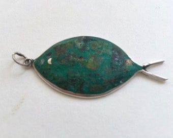 Taxco Mexican Sterling Silver Turquoise Fish Pendant