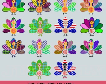 Turkey SVG, Monogram Patterned Turkey SVG, Thanksgiving svg, Thanksgiving Monogram SVG, Turkeys Monogram Cut files, Turkeys svg